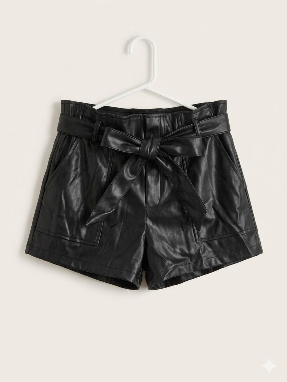 Black Faux Leather Tie-Waist Women's Shorts